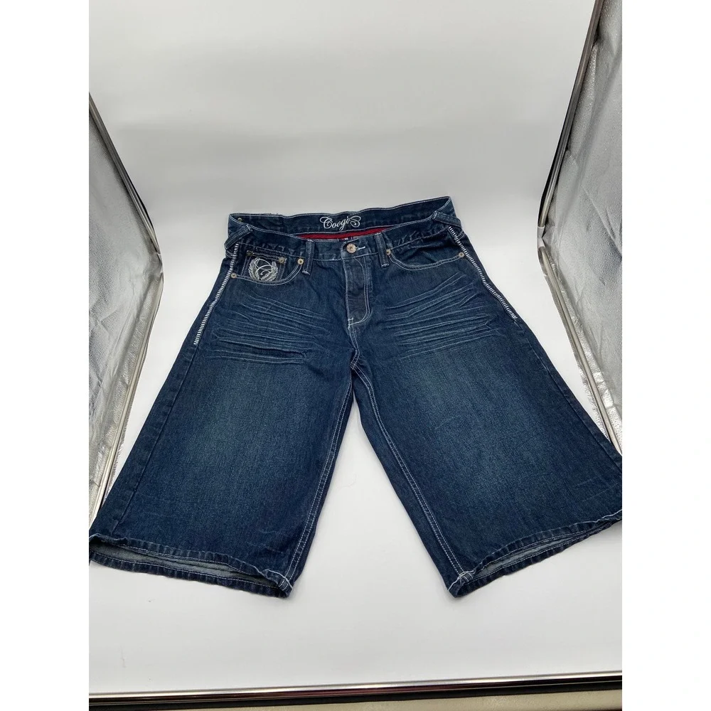 Coogi Jean Shorts Blue Baggy Denim Embroidered Y2K Hip Hop W36 Streetwear